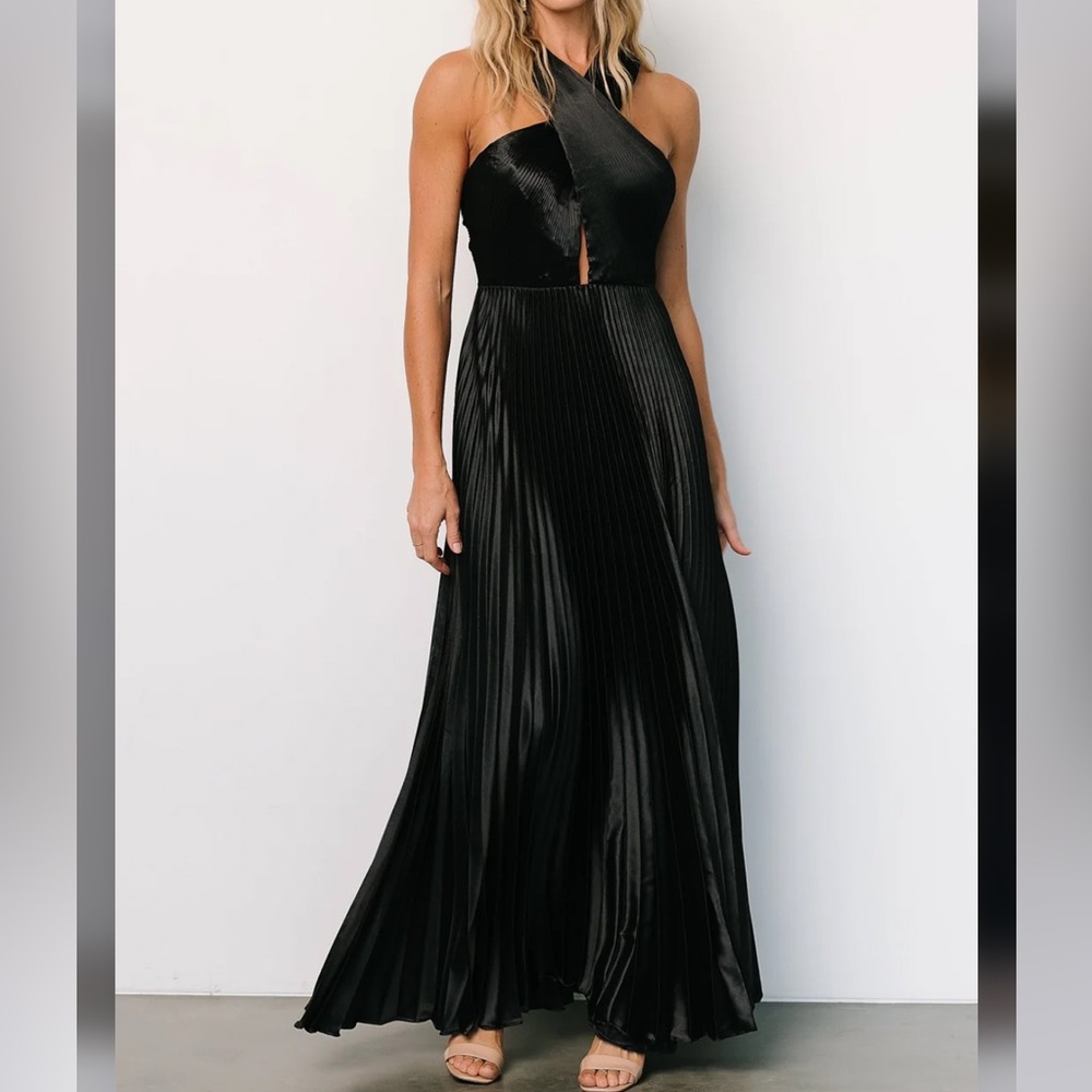 Baltic Born Black Halter Pleated Dress
